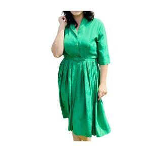 Vintage Green 100% Silk Fit & Flare Dress Size 6